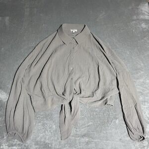 Umgee Top Womens Large Crinkle Button Down Tie Front Lightweight Boho Collar USA